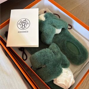 Hermes Green Plush Oran Sandals size 36.5